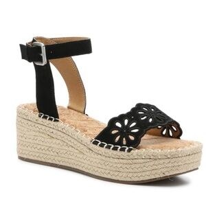 Crown Vintage Black Floral Laser-Cut Espadrille Sandals